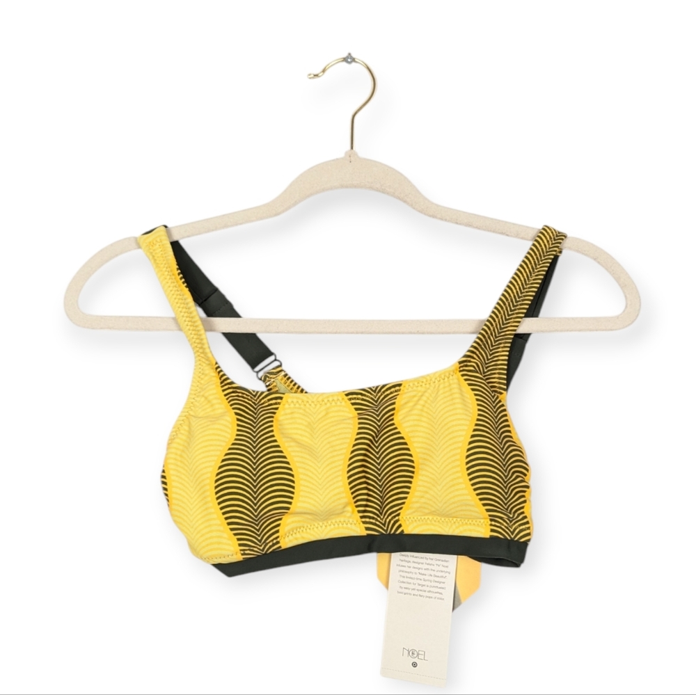 NWT Fe Noel Yellow & Green Micro Wave Printed Swim Top Size XS